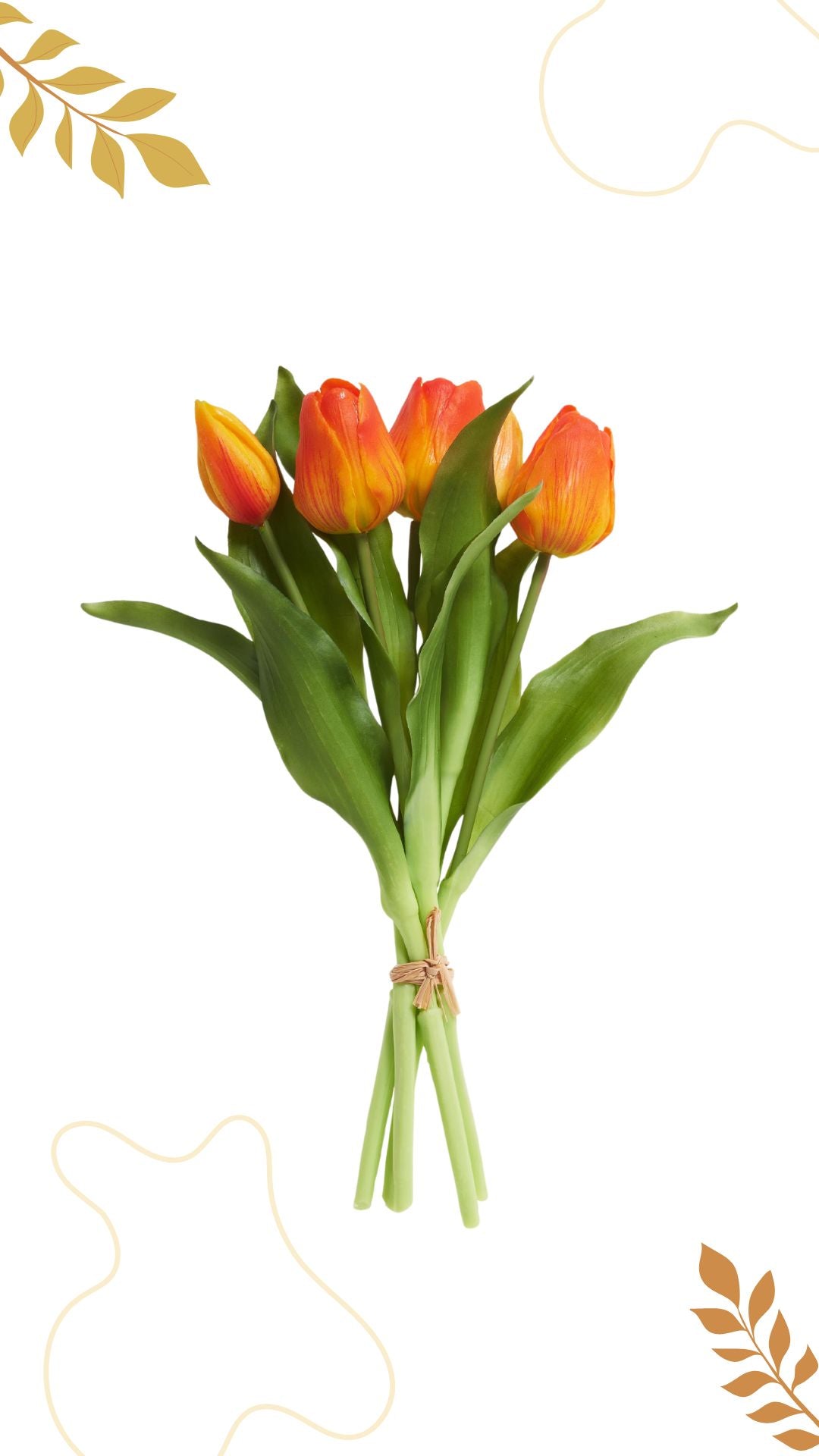Buchet 5 lalele, Zola, realistice, lungime 28 cm, poliuretan, portocaliu/galben Buchet 5 lalele, Zola, realistice, lungime 28 cm, poliuretan, portocaliu/galben